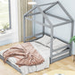 Wood Full Size House Bed with Guardrail, Grey