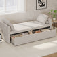 Modern Cushioned Lounge Chair Sofa Bed with 2 Drawers, Linen Fabric in Beige