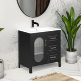 Bathroom Vanity with Sink, Bathroom Vanity Cabinet with Two Drawers and Door, Adjustable Shelf, Solid Wood and MDF, Black