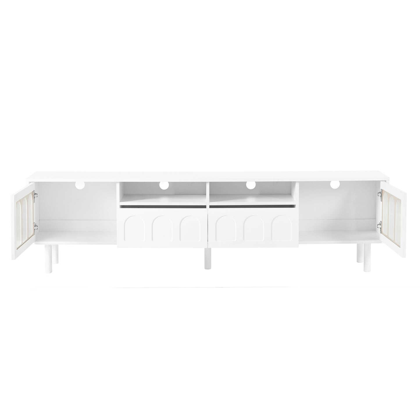 ON-TRANS Cream TV Stand with LED Light Strip, Tempered Glass Door for 80-Inch TVs, White Finish