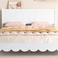 Queen Size Wood Platform Bed Frame, Retro Style Bed with Rectangular Headboard,No Need Box Spring,White