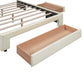 Full Size Upholstered Platform Bed with One Large Drawer in Footboard and Drawers on Each Side, Beige