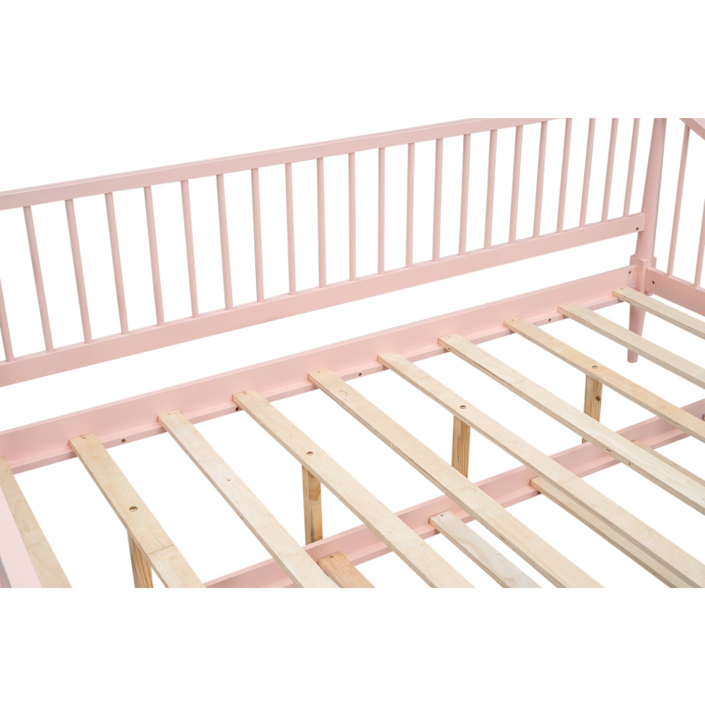 Full Size Daybed with Trundle and Support Legs, Pink Finish for Bedrooms