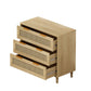 3-Drawer Rattan Storage Cabinet Set of 2, Oak Finish for Bedrooms, Living Rooms, and Hallways