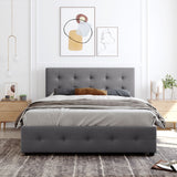 Upholstered Platform Bed with Classic Headboard and 4 Drawers No Box Spring Needed Linen Fabric Queen Size Light Gray