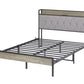 Bed frame with charging station full size, Grey, 83.1'' L x 56.1'' W x 39.2'' H.