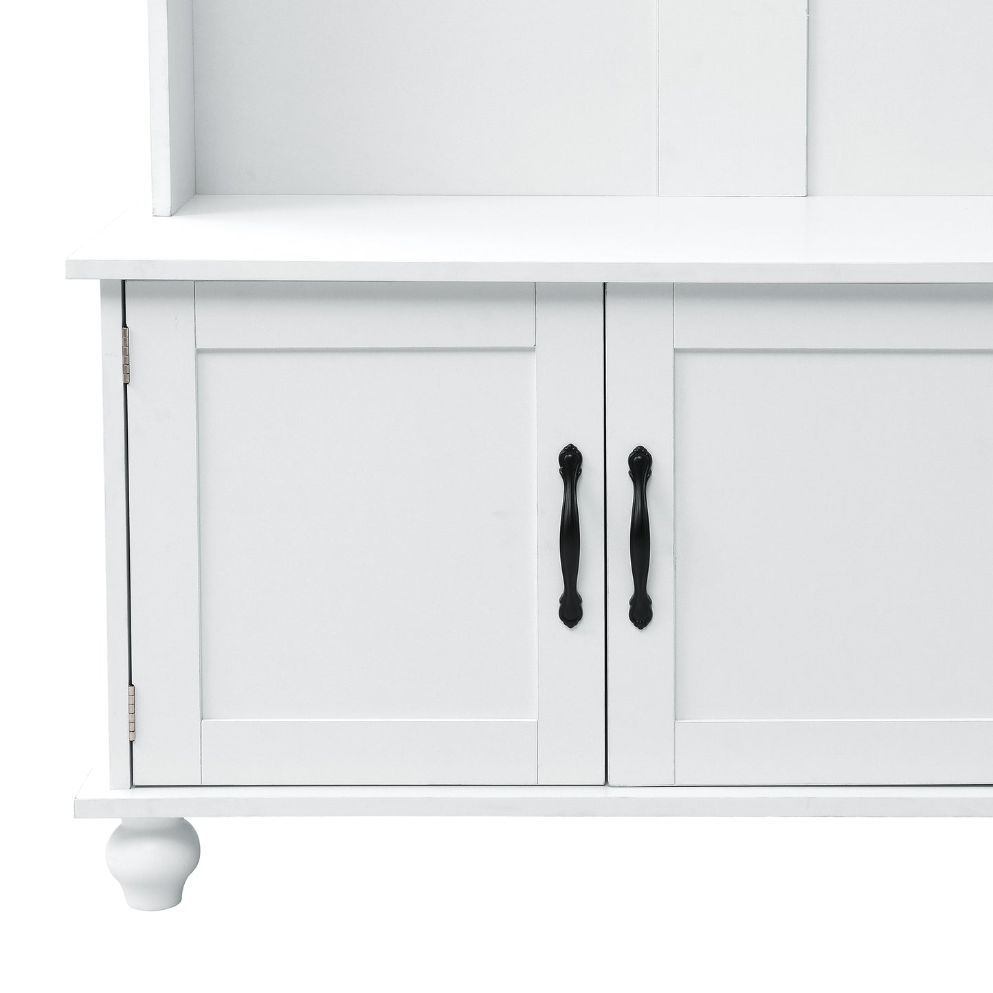 ON-TREND Modern Hall Tree with Storage Cabinet, 2 Large Drawers, and 5 Coat Hooks, White