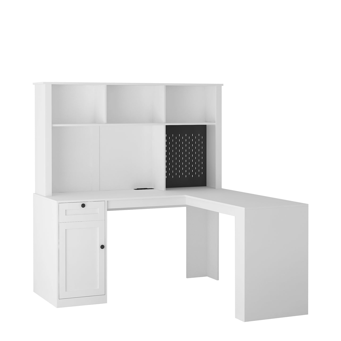 Corner gaming computer desk with socket, drawers, bookshelf and writing desk, modern L-shaped learning desk with storage space