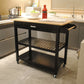 Kitchen Island & Kitchen Cart Mobile Kitchen Island with Two Lockable Wheels Rubber Wood Top