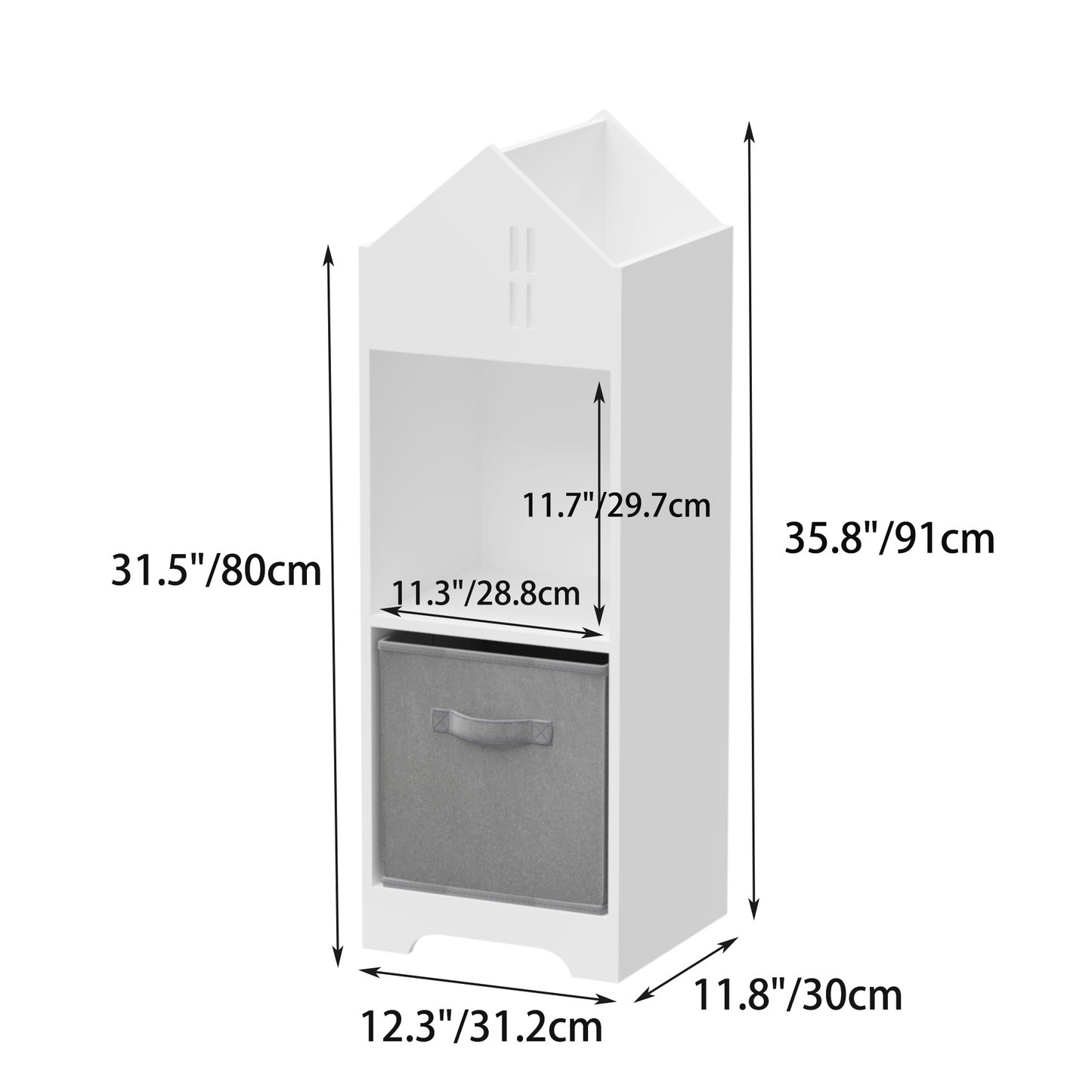 Kids Dollhouse Bookcase with Storage 2-Tier Storage Display Organizer Toddler Bookshelf (White/Gray)