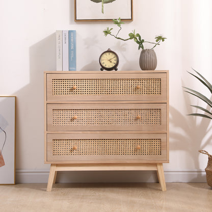 3-Drawers Rattan Storage Cabinet Rattan Drawer,for Bedroom,Living Room,Natural