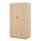 Wooden Wardrobe with Double Doors, Armoire with Hanging Rod, 5 Fixed Shelves, and 1 Drawer, Natural Finish