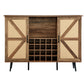 Oak Color Faux Rattan Barn Door Wine Cabinet with Wine Rack and Wine Glass Rack, Double Door Design with Removable Shelves