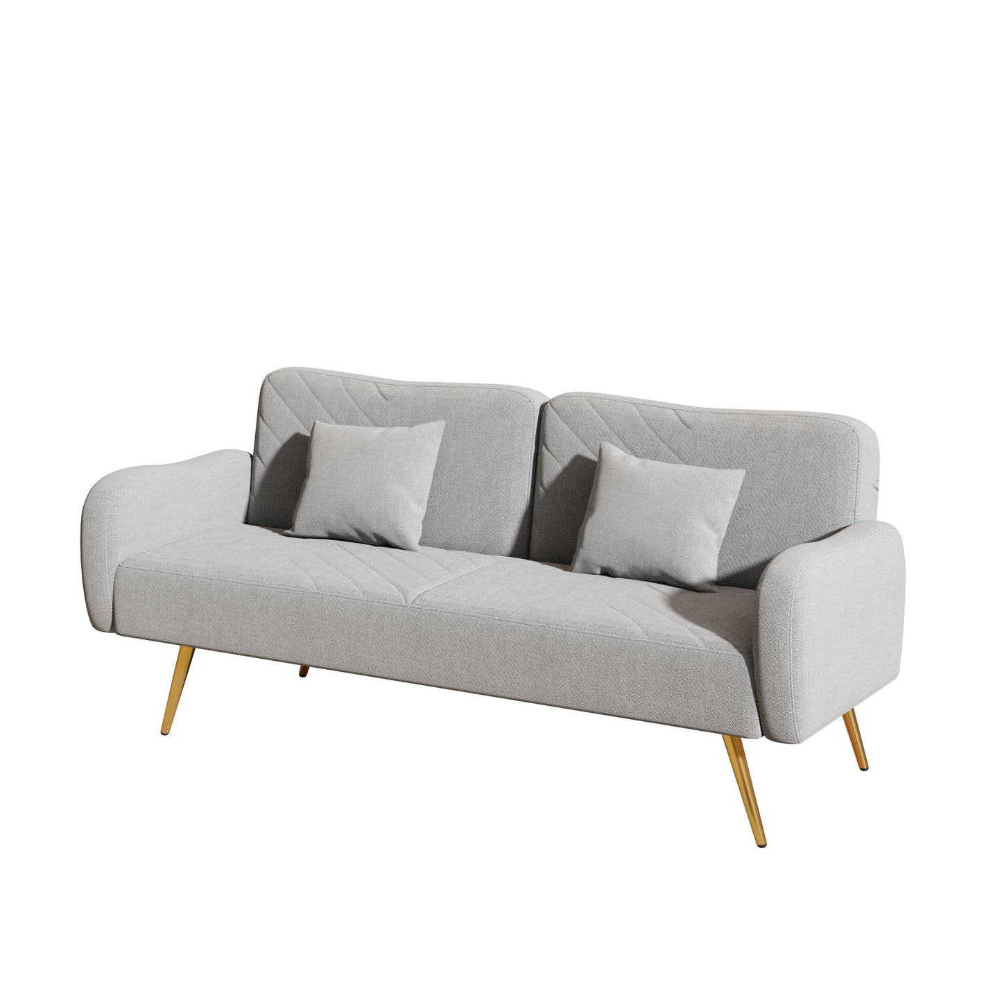 Gray Fabric Double Sofa with Split Backrest and Two Throw Pillows