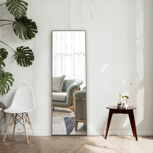 Brown Full-Length Floor Mirror Solid Wood Frame