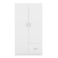 Wooden Wardrobe with Double Doors, Armoire with Hanging Rod, 5 Fixed Shelves, and 1 Drawer, White