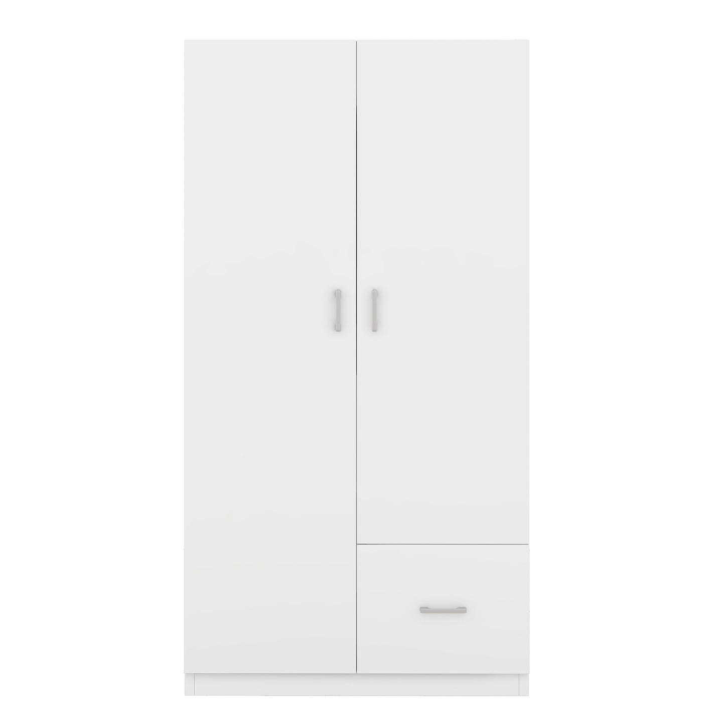 Wooden Wardrobe with Double Doors, Armoire with Hanging Rod, 5 Fixed Shelves, and 1 Drawer, White