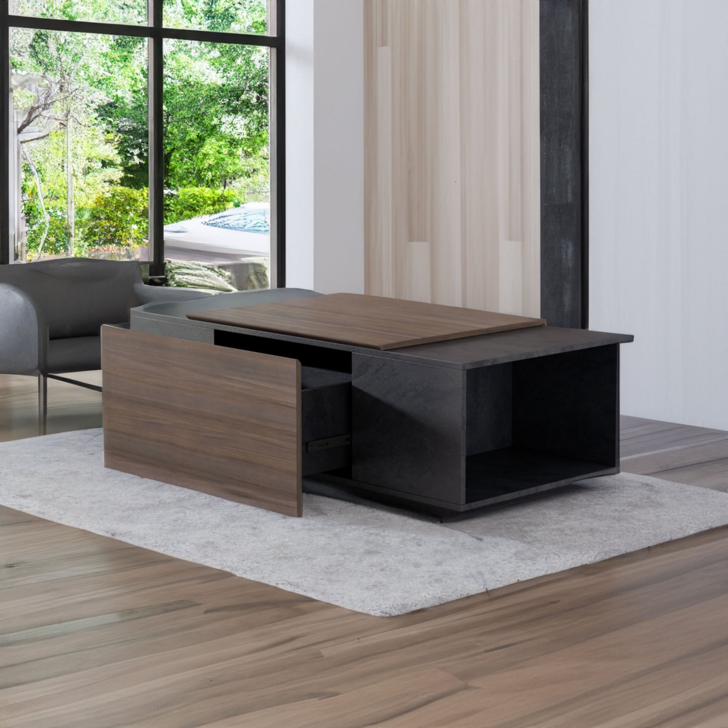 47 Inch Modern Farmhouse Drawer Coffee Table for Living Room or Office  Armando & Texture Black