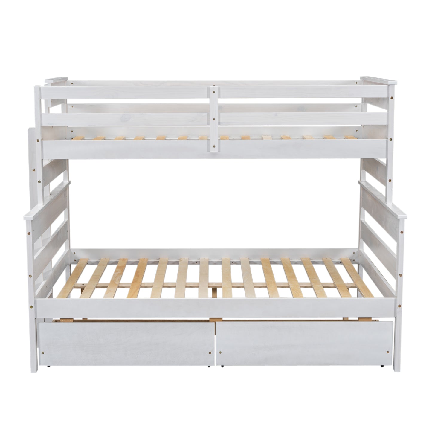 Wood Twin over Full Bunk Bed with 2 Drawers  White