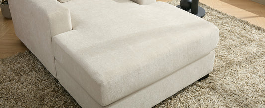 39.7" Oversized Chaise Lounger with Pillows, Charge Station, and Cup Holders, Chenille Fabric in Cream