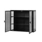 Glass Doors Modern Two-door Wall Cabinet with Featuring Three-tier Black