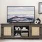 Vine TV stand console table, suitable for TVs under 70 inches, equipped with 2 storage shelves and 2 natural rattan doors, gray