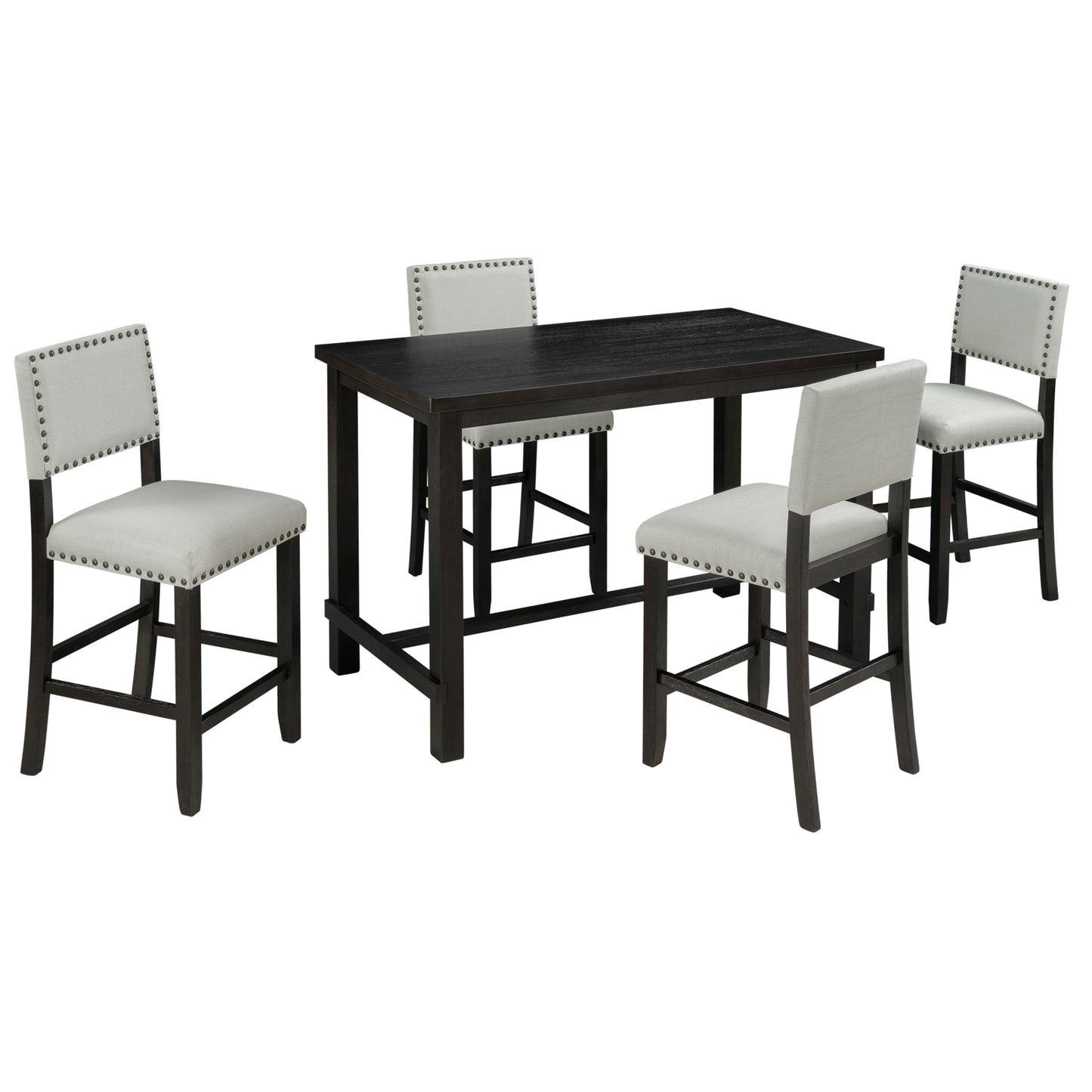 Juego de comedor de 5 piezas de altura de mostrador TREXM, mesa elegante clásica y 4 sillas en espresso y beige