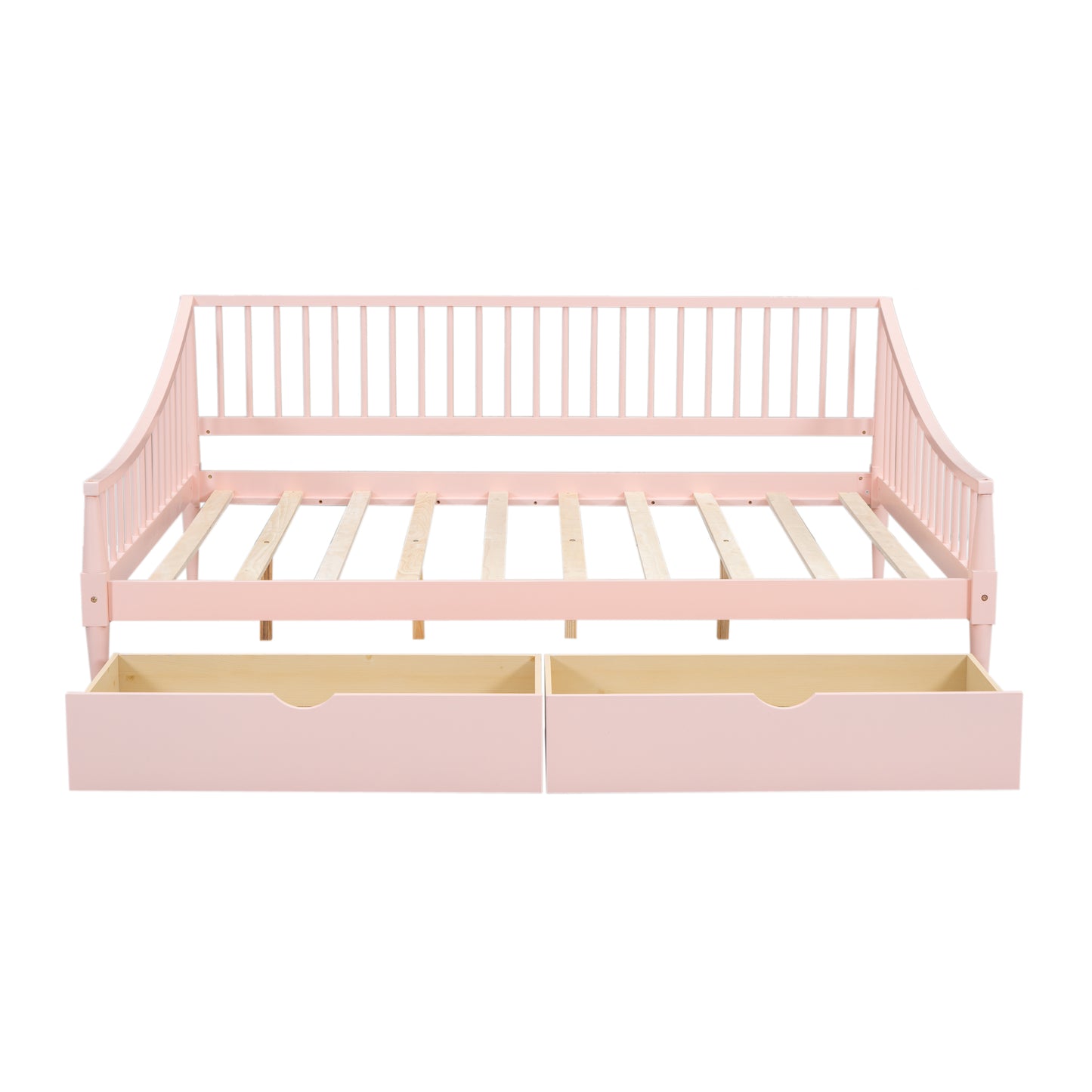 Full Size Daybed with Two Storage Drawers and Support Legs Pink