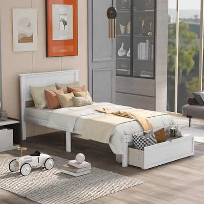 Twin Size Platform Bed with Under-bed Drawer White