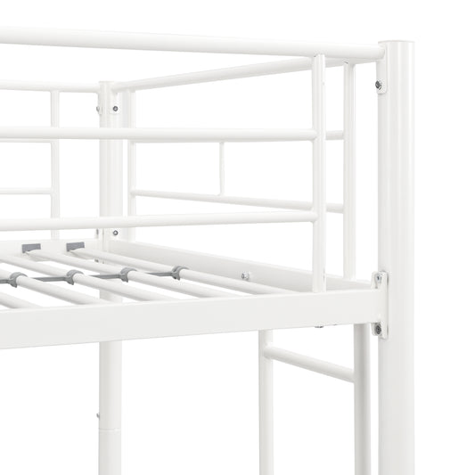 Twin Metal Bunk Beds with Safety Guardrails and 2 Ladders, Convertible Design in White