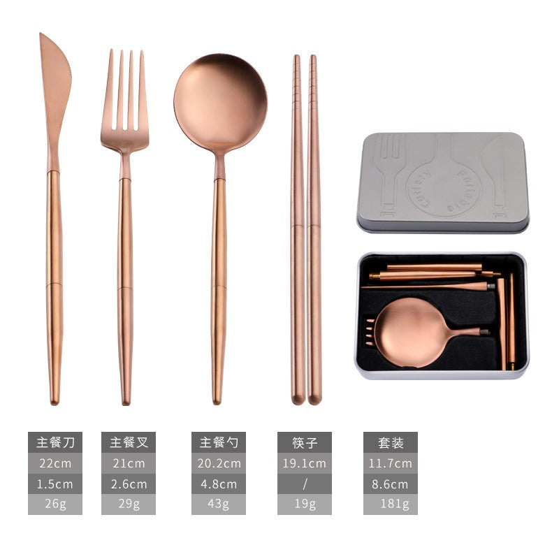 304 stainless steel portable tableware steak knife fork spoon chopsticks detachable folding tableware set