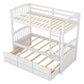 Twin over Twin Wood Bunk Bed with Trundle and Drawers White