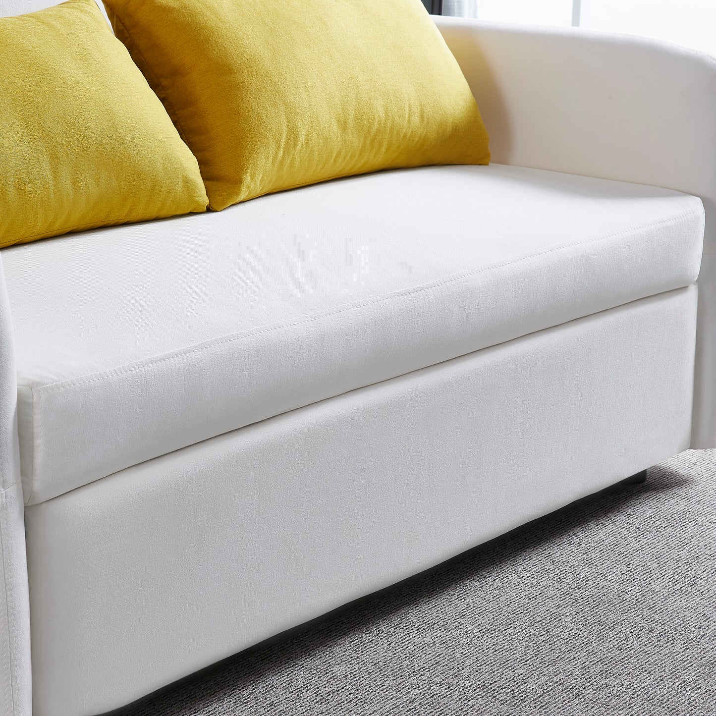 Twins Sofa Bed in Cream White Fabric, Convertible Design for Comfortable Seating and Sleeping