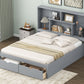 Queen Size Platform Bed with Storage Headboard and 2 Drawers, Gray