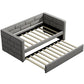 Twin Size Daybed with Trundle  Upholstered Daybed with Padded Back  Gray