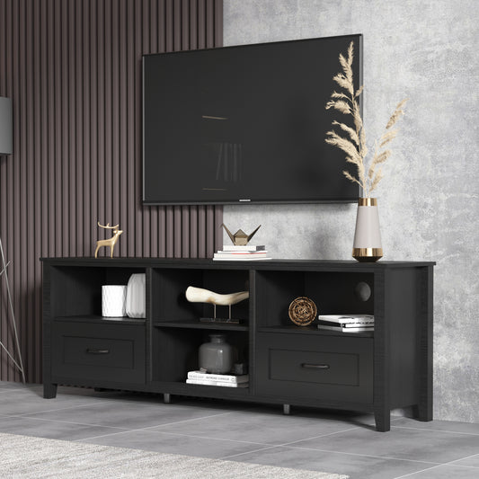 70-Inch Black TV Stand with 2 Drawers and 4 Storage Compartments, Perfect for Living Rooms and Bedrooms