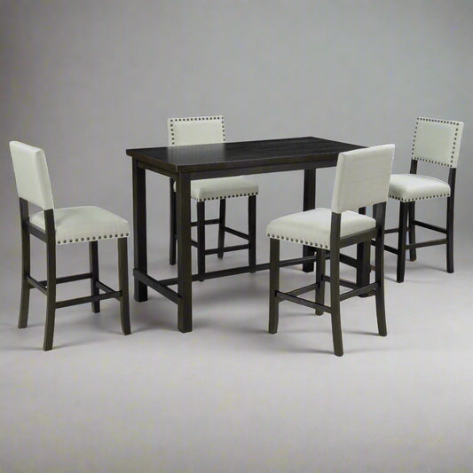 TREXM 5-Piece Counter Height Dining Set, Classic Elegant Table and 4 Chairs in Espresso and Beige