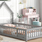 Twin House-Shaped Headboard Floor Bed with Fence Grey