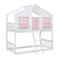 Twin over Twin House Bunk Bed with Roof , Window, Window Box, Door , with Safety Guardrails and Ladder, Pink/White