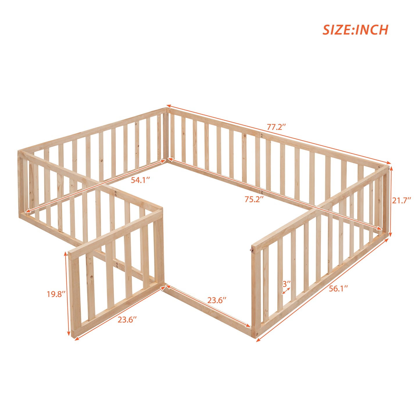 Full Size Wood Daybed Frame with Fence Natural(OLD SKU:WF289662AAM)