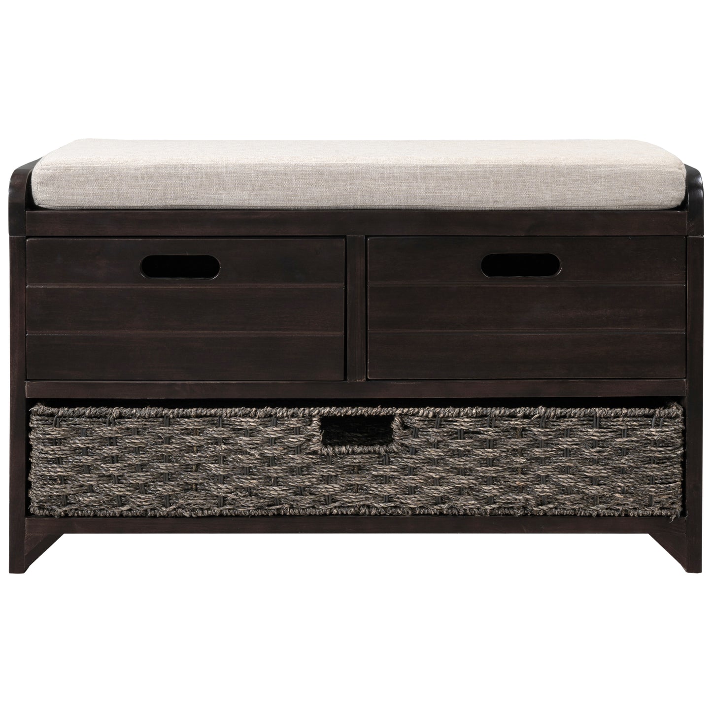 TREXM Storage Bench with Removable Basket and 2 Drawers, Fully Assembled Shoe Bench in Espresso Finish