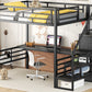 Full Size Metal Loft Bed with Desk, Storage Staircase and Small Wardrobe, Storage stairs can be installed left and right,Black