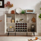 White Faux Rattan Barn Door Wine Cabinet with Wine Rack and Wine Glass Rack, Double Door Design with Removable Shelves