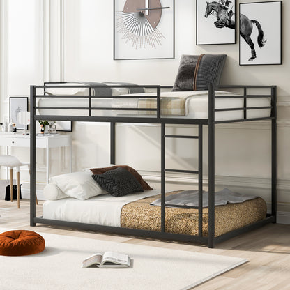 Full over Full Metal Bunk Bed Low Bunk Bed with Ladder Black