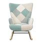 Rocking Chair with ottoman, Mid Century Fabric Rocker Chair with Wood Legs and Patchwork Linen for Livingroom Bedroom