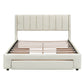 Full Size Upholstered Platform Bed with One Large Drawer in Footboard and Drawers on Each Side, Beige