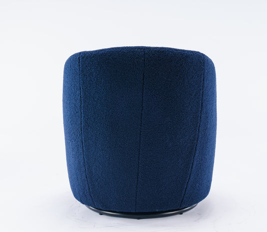 Teddy Fabric Swivel Accent Armchair with Black Powder-Coated Metal Ring, Dark Blue Finish