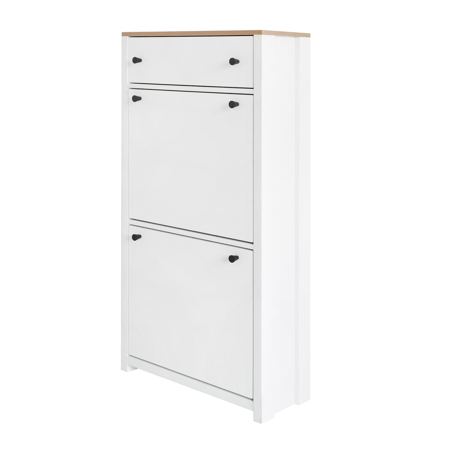 ONTREND with 2 flip drawers, top shoe cabinet with drawers, independent shoe rack with adjustable panel, white