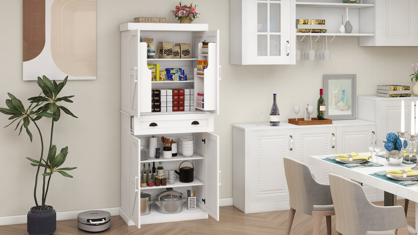 Kitchen Pantry Storage Cabinet with 4 Doors(2Doors with Racks)1 Drawer 2 Adjustable Shelves Freestanding Cupboard