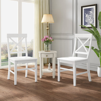 Roshan Farmhouse Acacia Wood Dining Chairs, Set of 2 in White